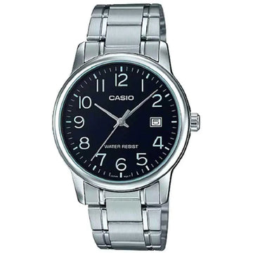 Casio #MTP-V002D-1B Mens Standard Analog Stainless Steel Date Black Dial Watch - Velora Luxury Fashion