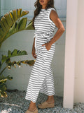 Casual Striped Tank and Wide Leg Pants 2pcs Set - Velora Luxury Fashion