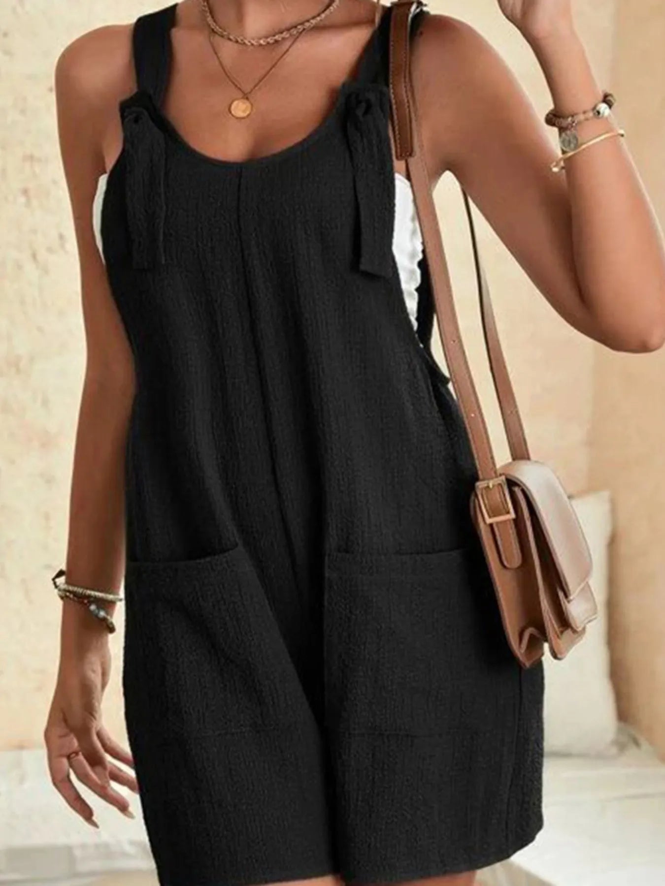 Casual Textured Overalls with Pockets - Velora Luxury Fashion