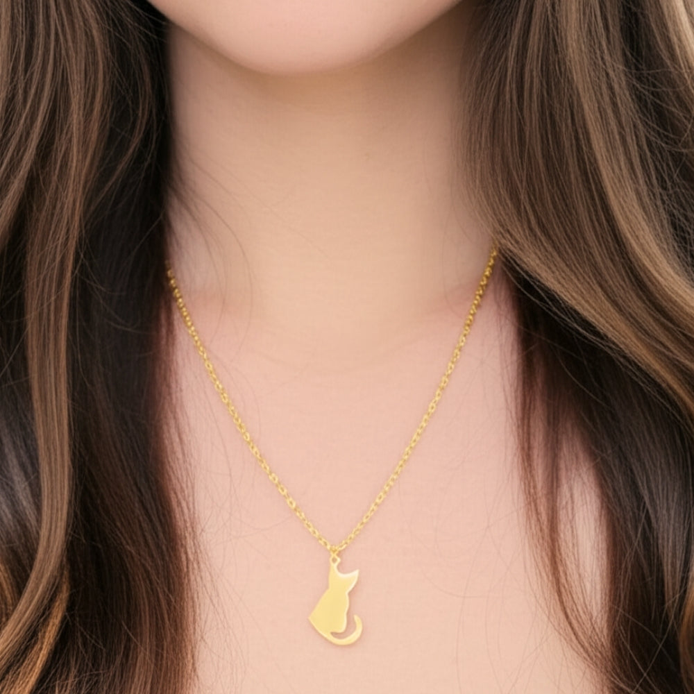 Cat Silhouette Necklace (Gold) - Velora