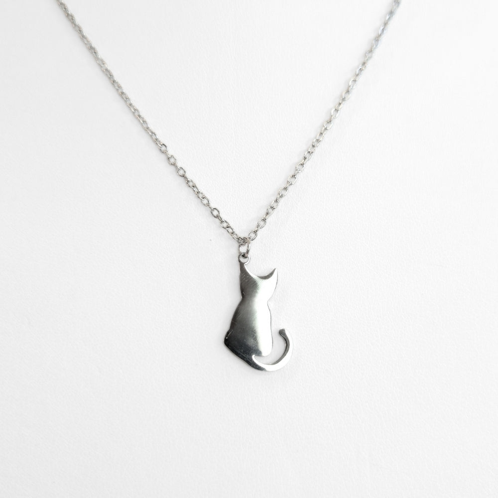 Cat Silhouette Necklace (Silver) - Velora