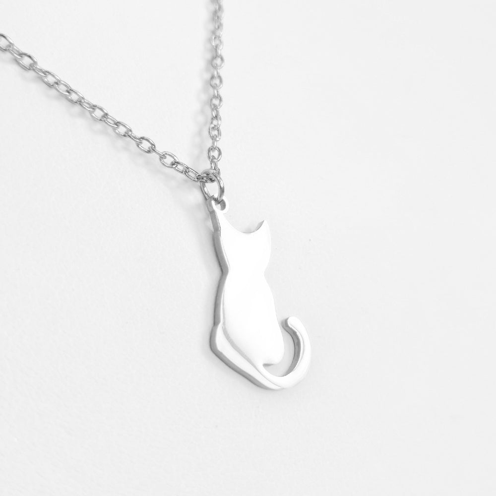 Cat Silhouette Necklace (Silver) - Velora