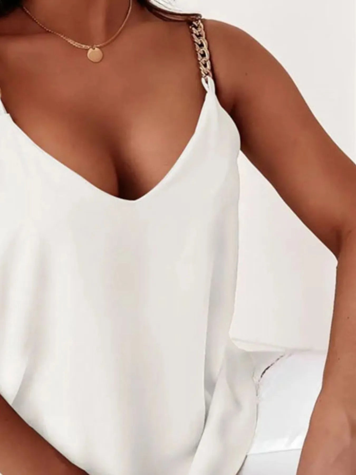 Chain Strap V-Neck Tank Top - Velora Luxury Fashion