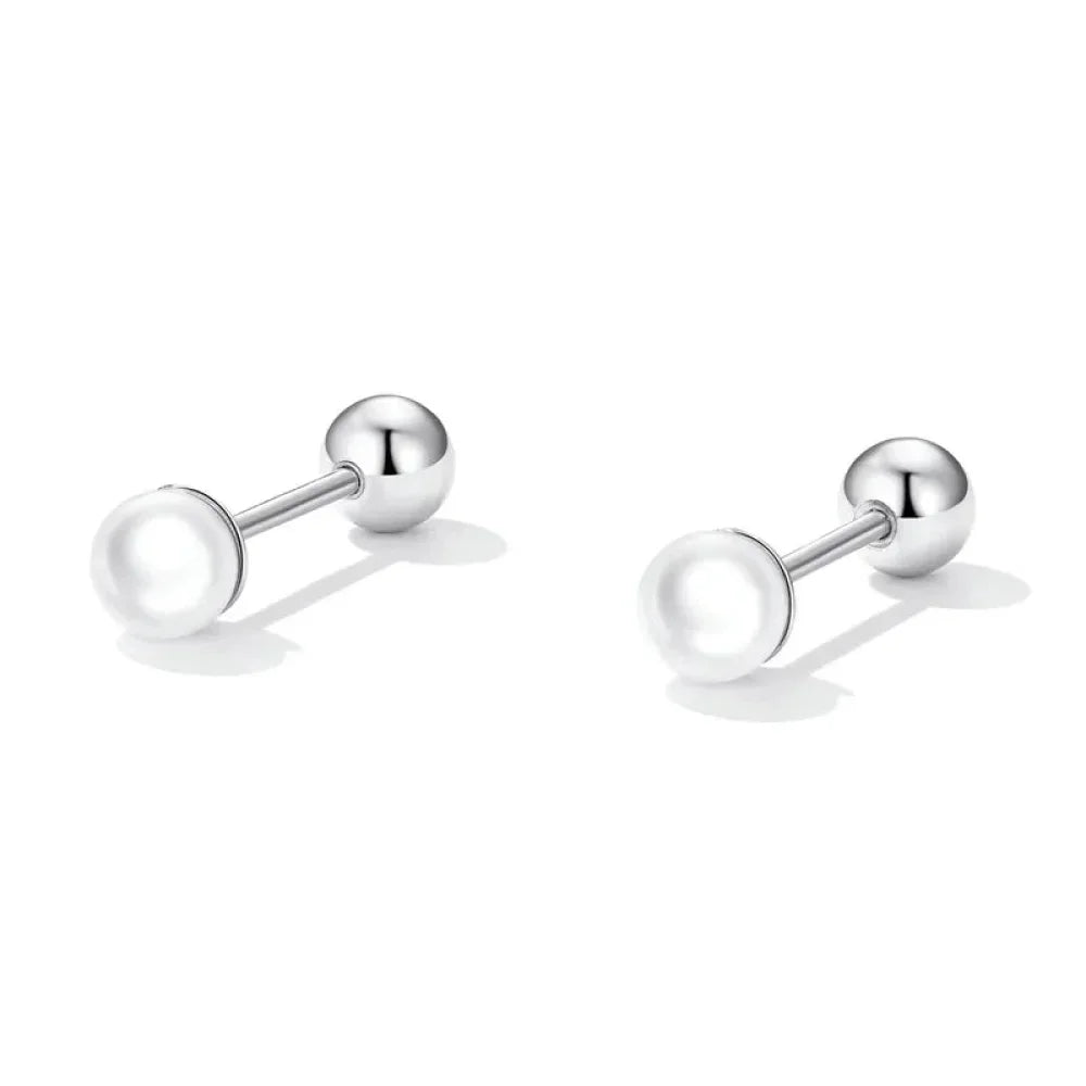 Charm And Elegance: 925 Sterling Silver Pearl Beads Screw Stud Earrings - Velora Luxury Fashion