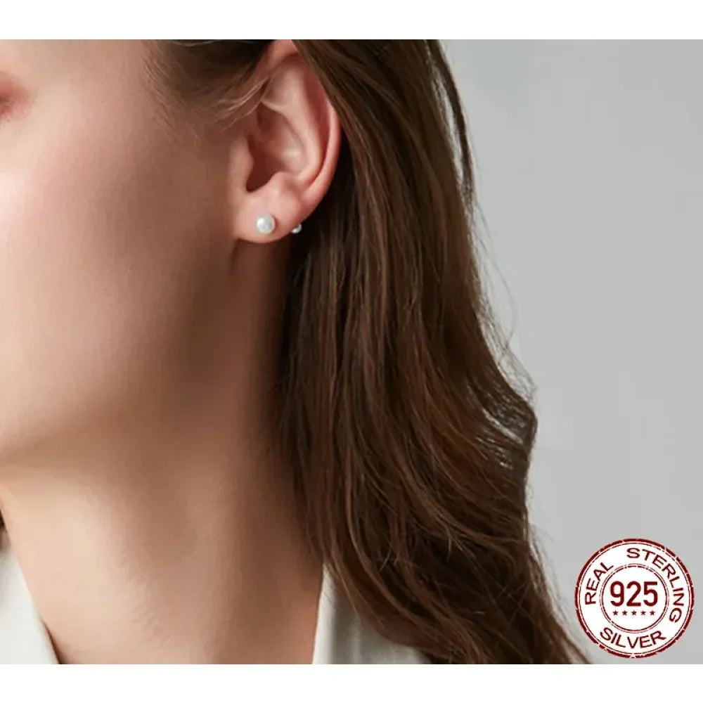 Charm And Elegance: 925 Sterling Silver Pearl Beads Screw Stud Earrings - Velora Luxury Fashion