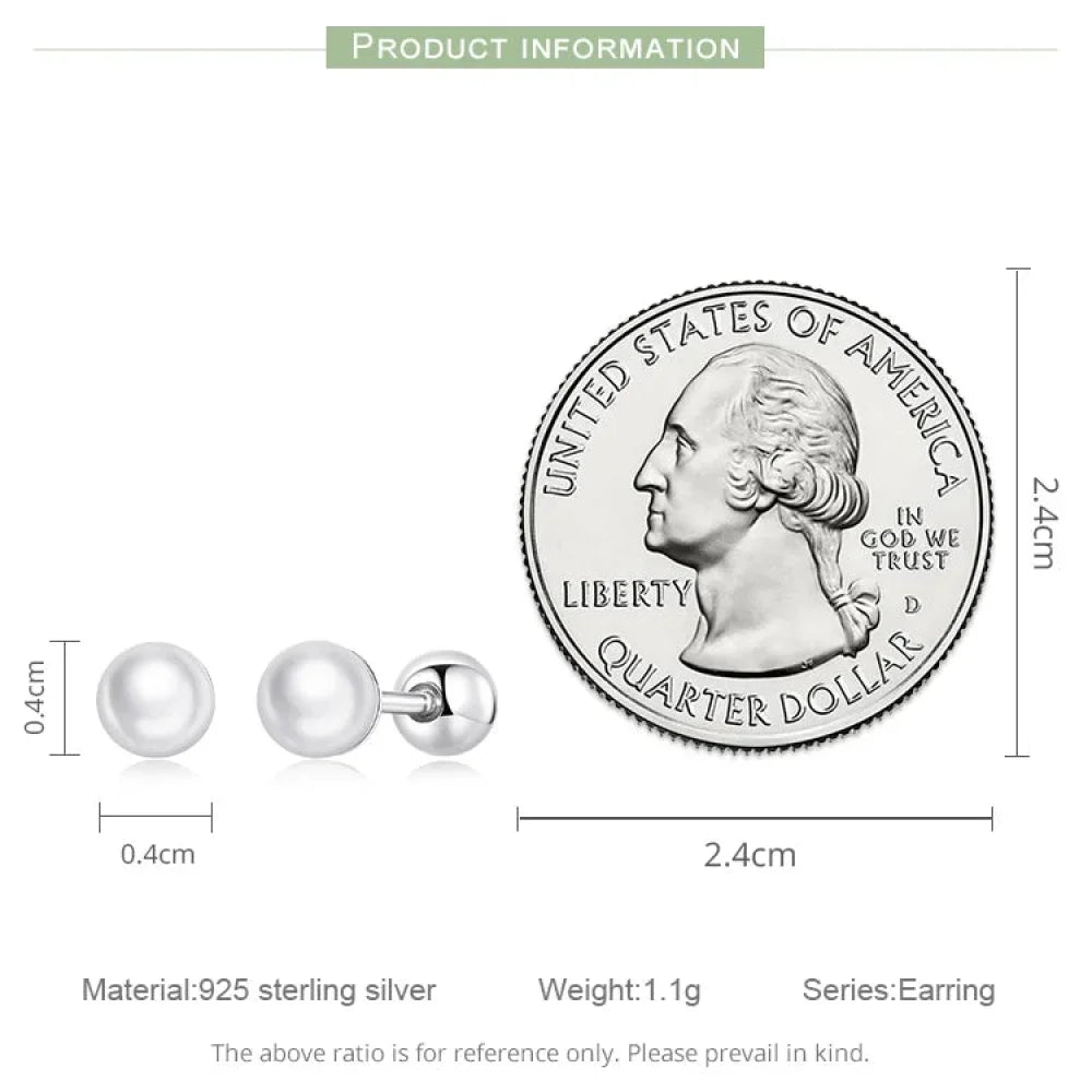 Charm And Elegance: 925 Sterling Silver Pearl Beads Screw Stud Earrings - Velora Luxury Fashion
