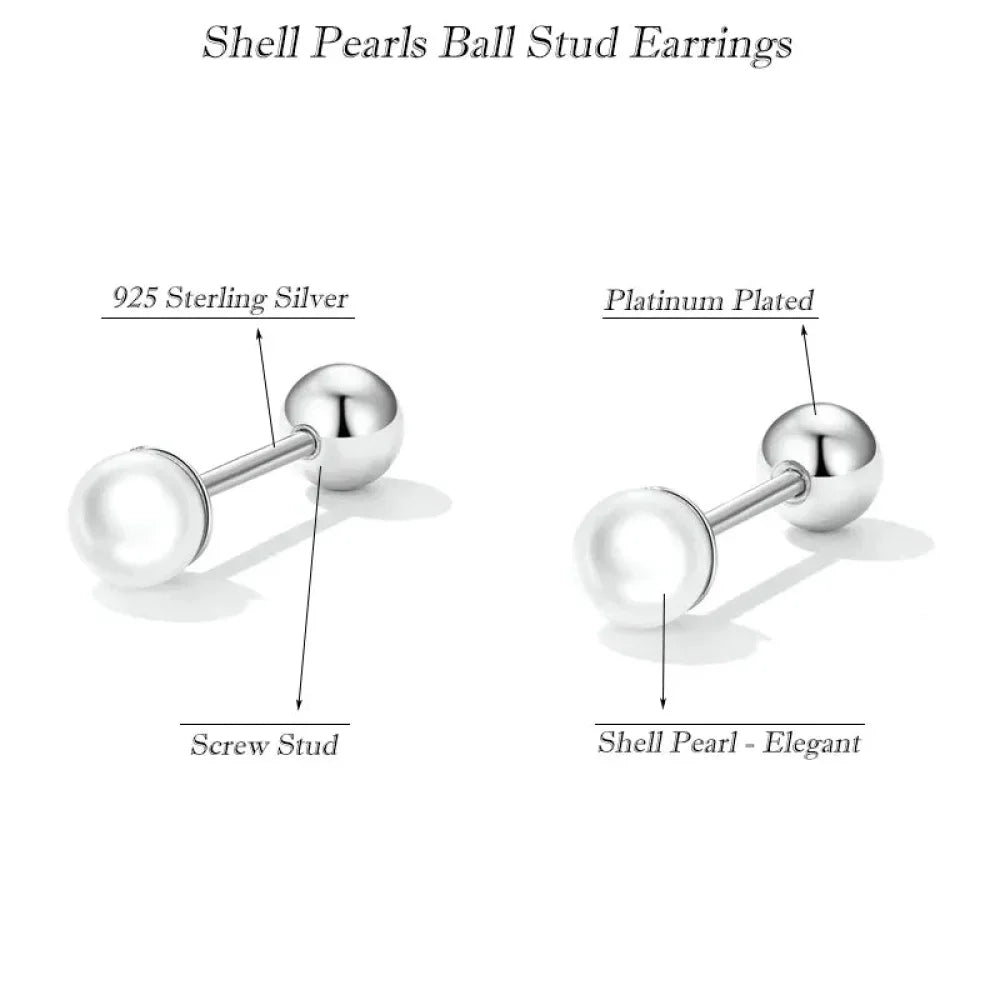 Charm And Elegance: 925 Sterling Silver Pearl Beads Screw Stud Earrings - Velora Luxury Fashion