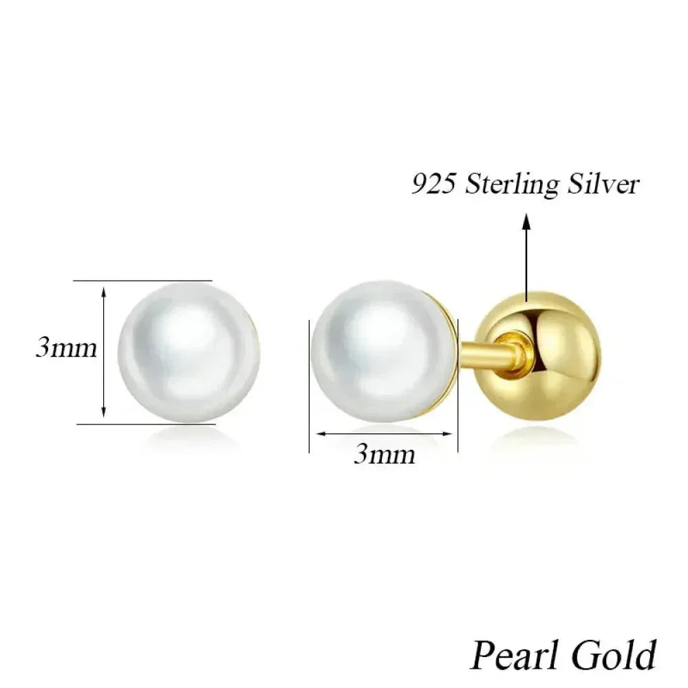 Charm And Elegance: 925 Sterling Silver Pearl Beads Screw Stud Earrings - Velora Luxury Fashion
