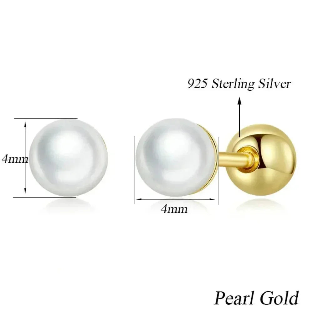 Charm And Elegance: 925 Sterling Silver Pearl Beads Screw Stud Earrings - Velora Luxury Fashion