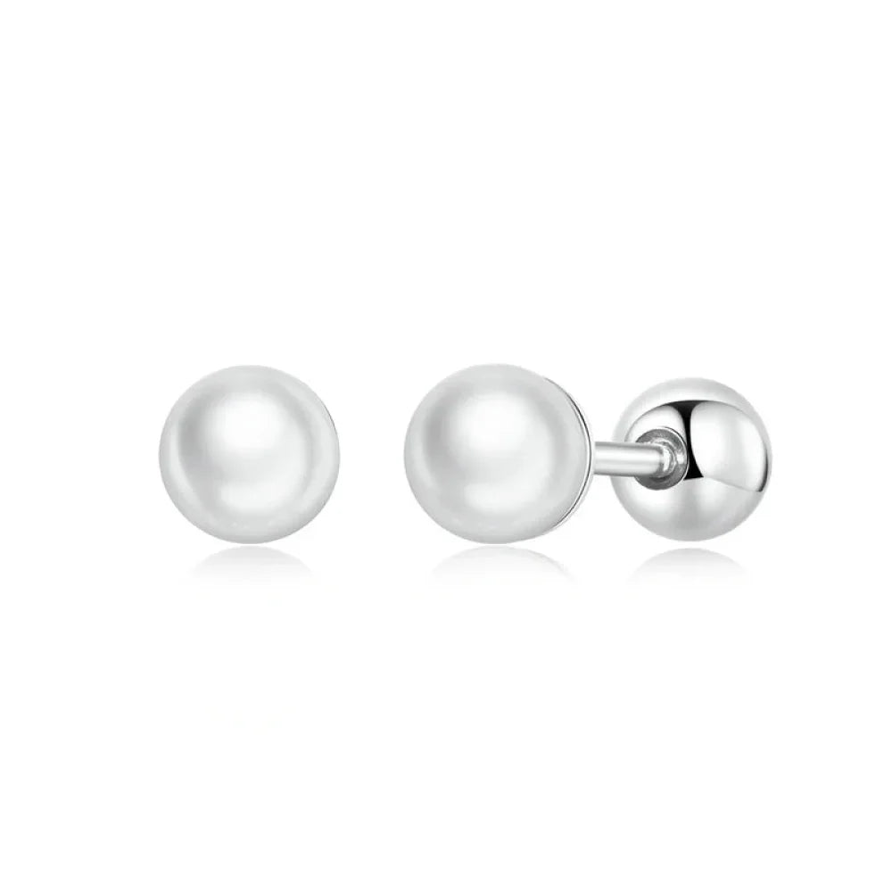 Charm And Elegance: 925 Sterling Silver Pearl Beads Screw Stud Earrings - Velora Luxury Fashion