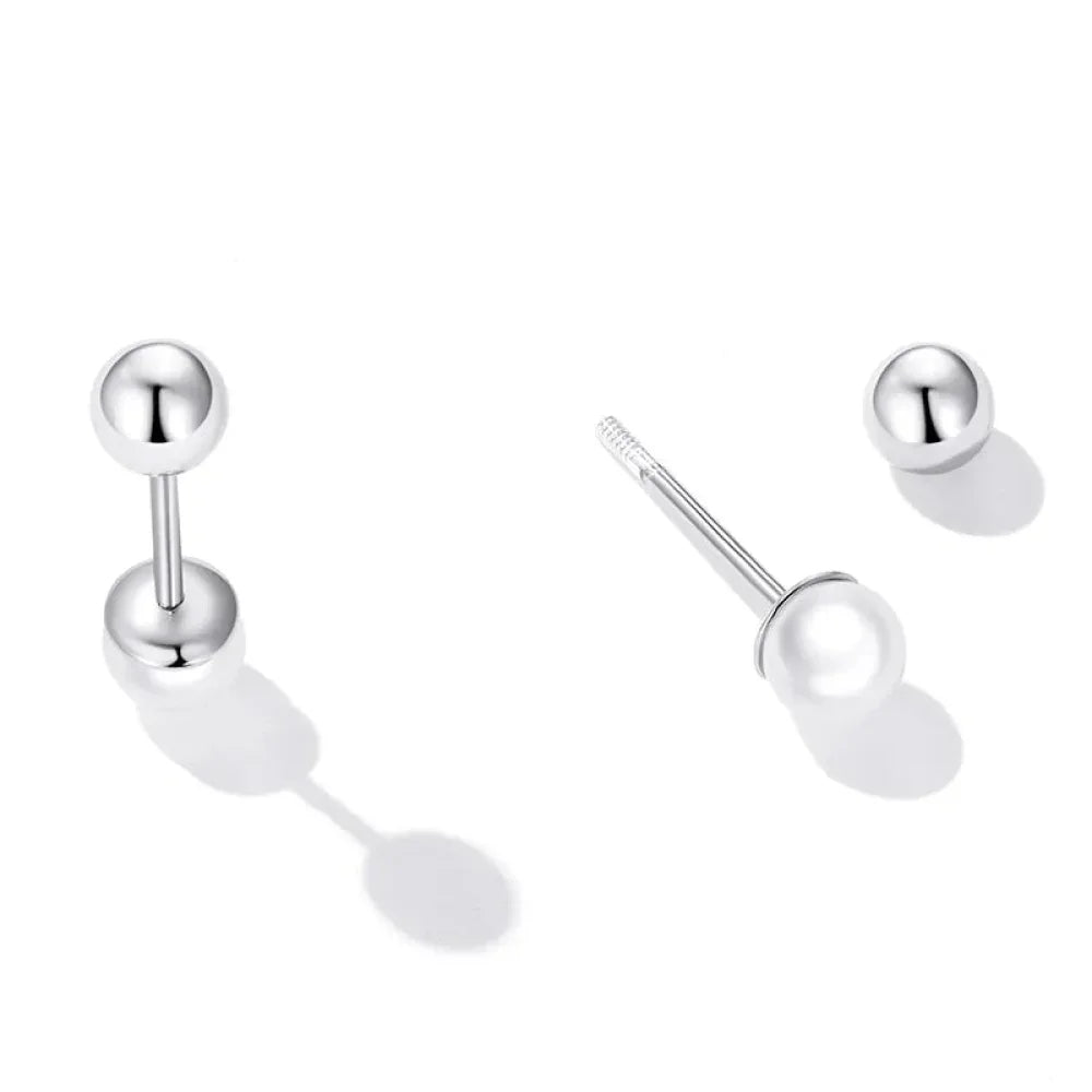 Charm And Elegance: 925 Sterling Silver Pearl Beads Screw Stud Earrings - Velora Luxury Fashion