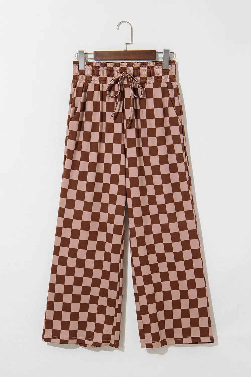 Checkered Elastic High Waist Loose Casual Pants - Velora Luxury Fashion