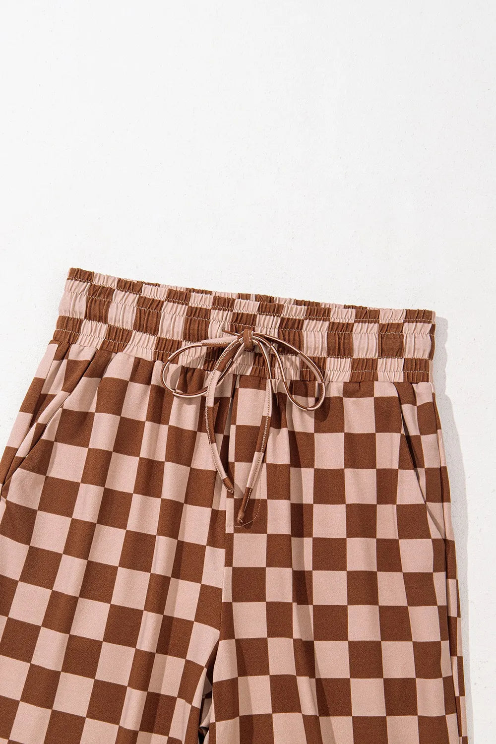 Checkered Elastic High Waist Loose Casual Pants - Velora Luxury Fashion