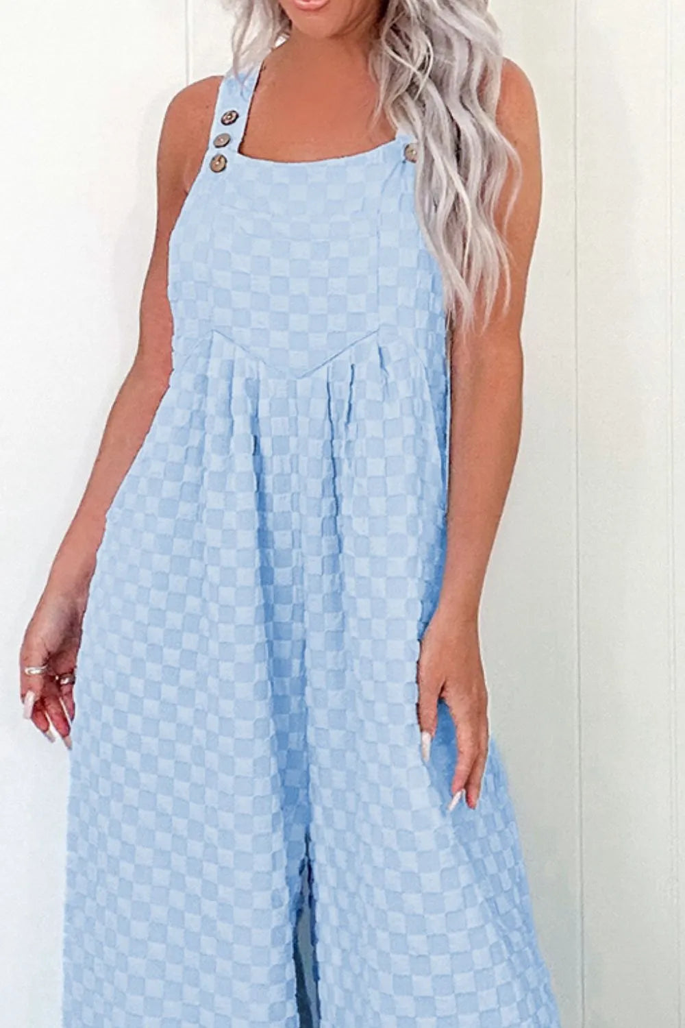Checkered Pocketed Wide Leg Overalls - Velora Luxury Fashion