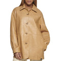 Chic Faux Leather Tan Blazer - Women's Relaxed Fit - Velora Luxury Fashion