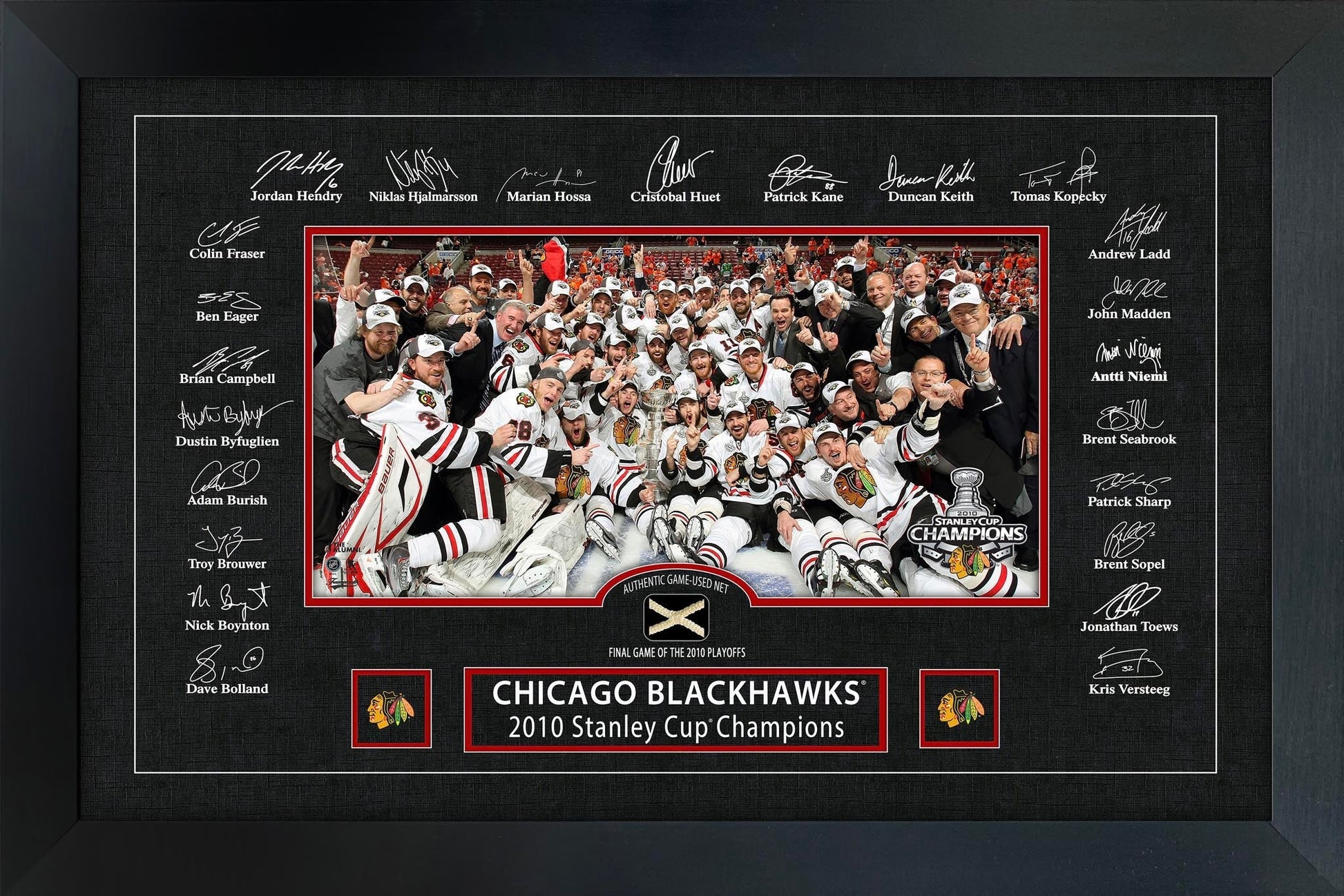 Chicago Blackhawks 2010 Stanley Cup Replica Signature Frame with Game-Used Net - Velora Luxury Fashion
