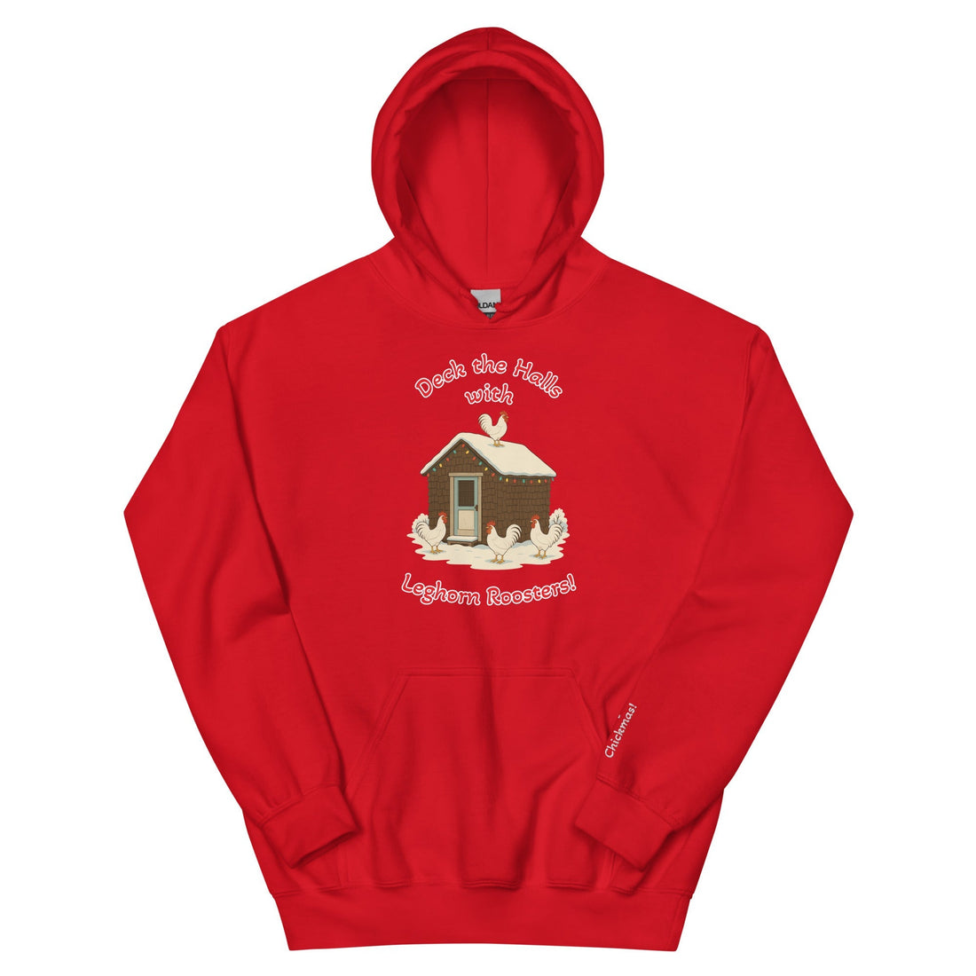 Chickmas Deck the Leghorn (words) Bunny Hug Unisex (hoodie) - Velora Luxury Fashion