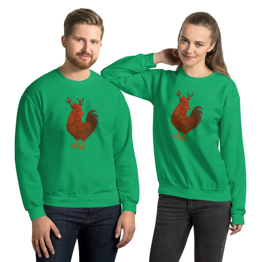Chickmas Rudolph the Rhode Island Red Rooster Unisex Sweatshirt - Velora Luxury Fashion