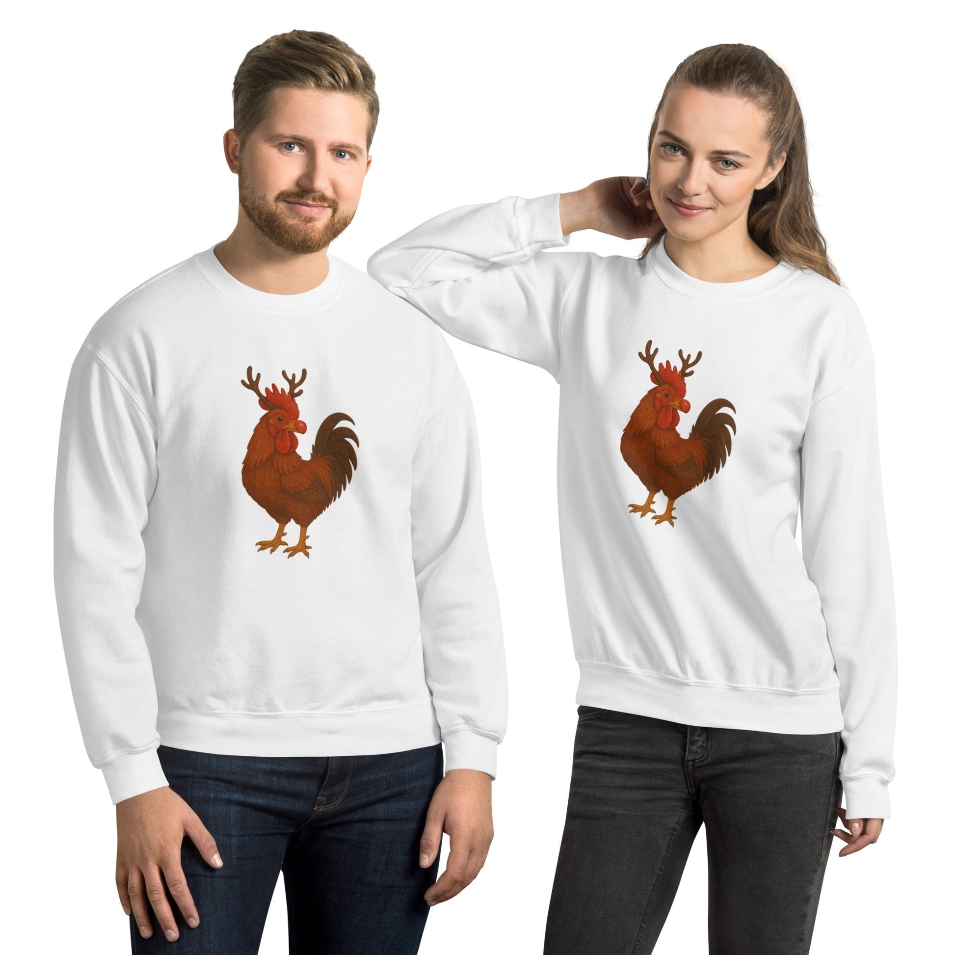 Chickmas Rudolph the Rhode Island Red Rooster Unisex Sweatshirt - Velora Luxury Fashion
