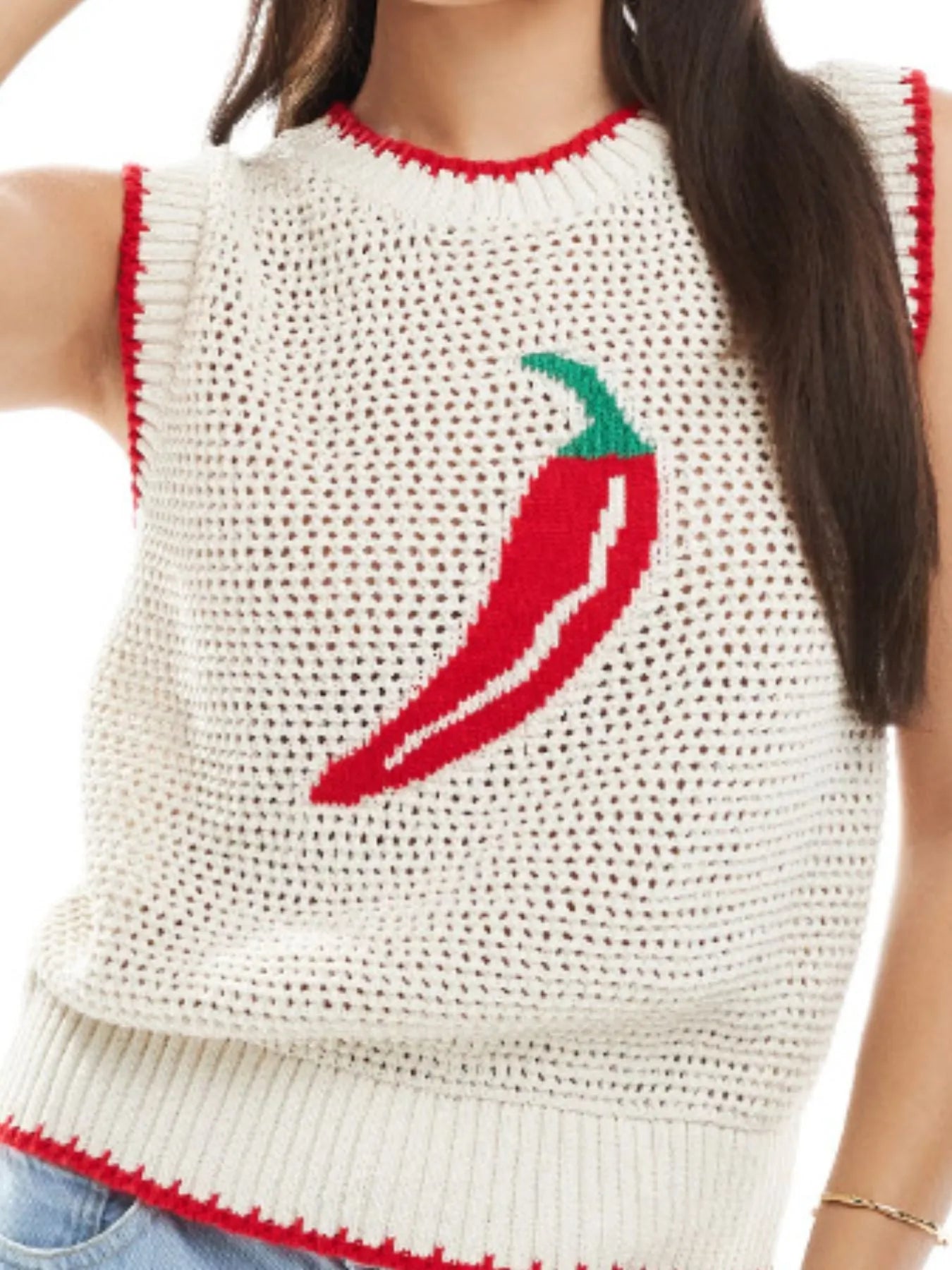 Chili Pepper Crochet Knit Tank Top - Velora Luxury Fashion