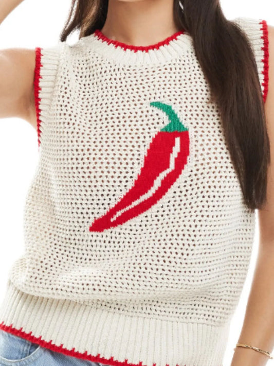 Chili Pepper Crochet Knit Tank Top - Velora Luxury Fashion