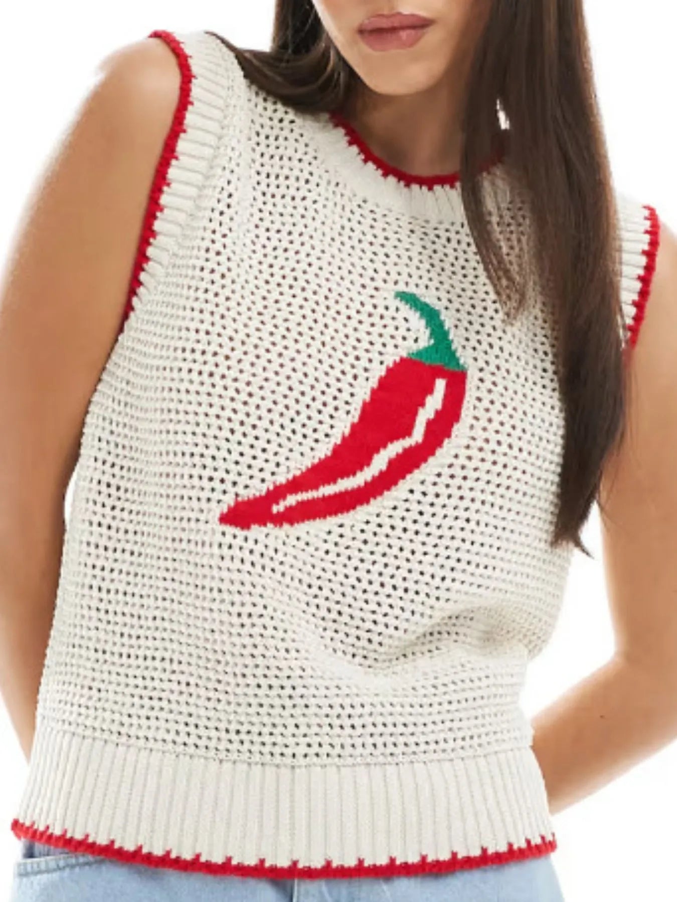 Chili Pepper Crochet Knit Tank Top - Velora Luxury Fashion