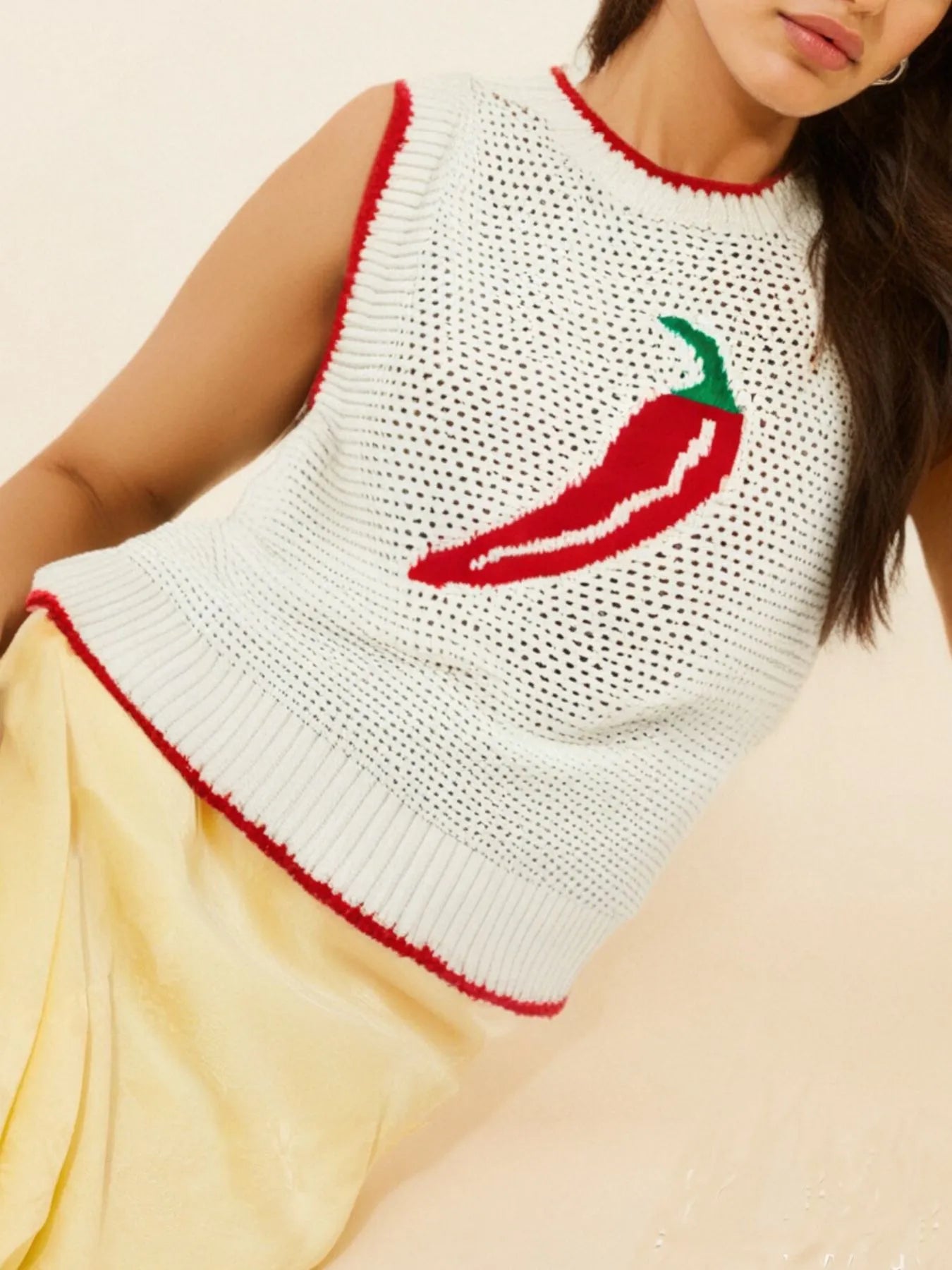 Chili Pepper Crochet Knit Tank Top - Velora Luxury Fashion