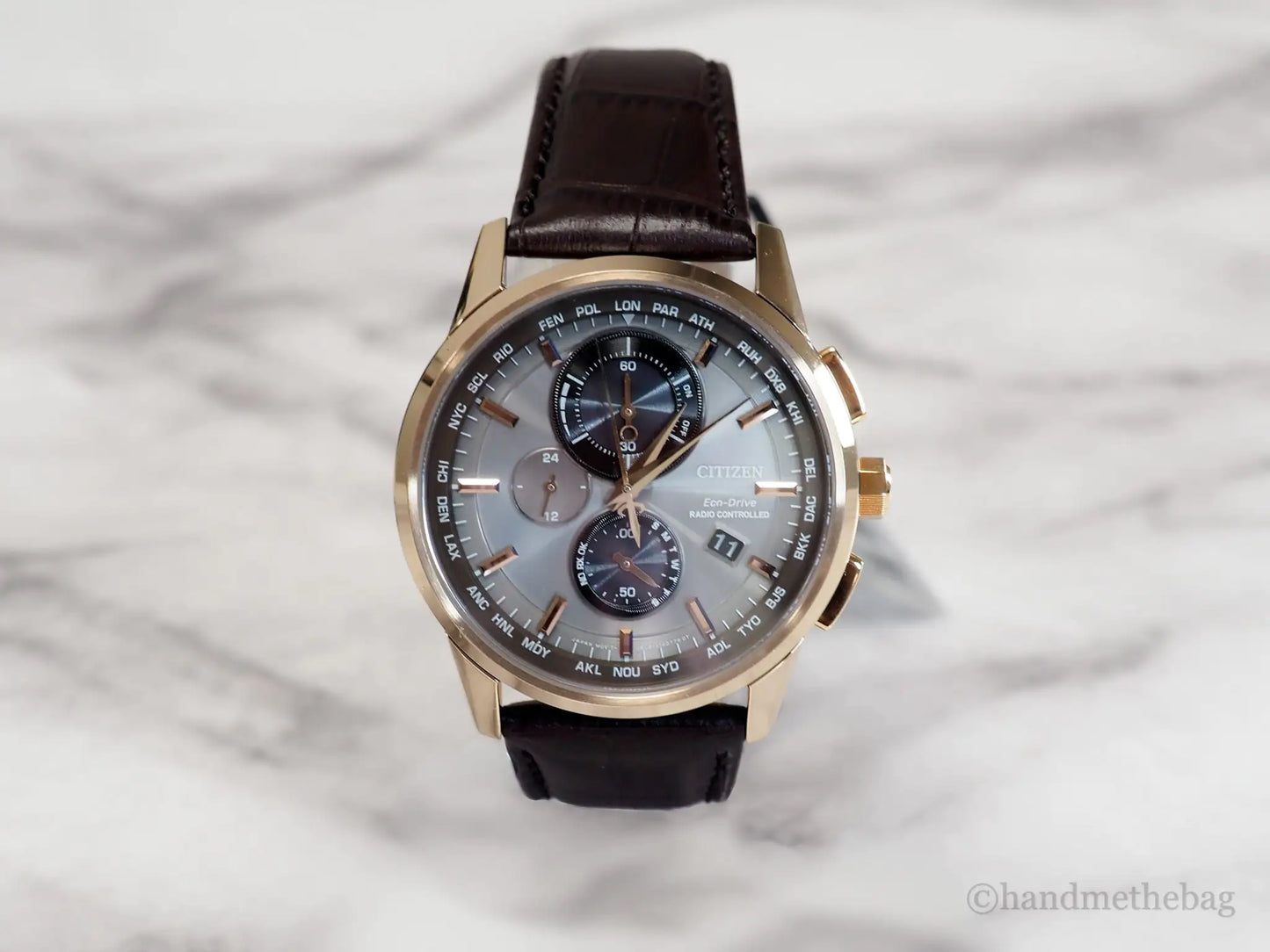 Citizen (AT8113-04H) World Chronograph A-T Brown Crocodile Print Strap Watch - Velora Luxury Fashion