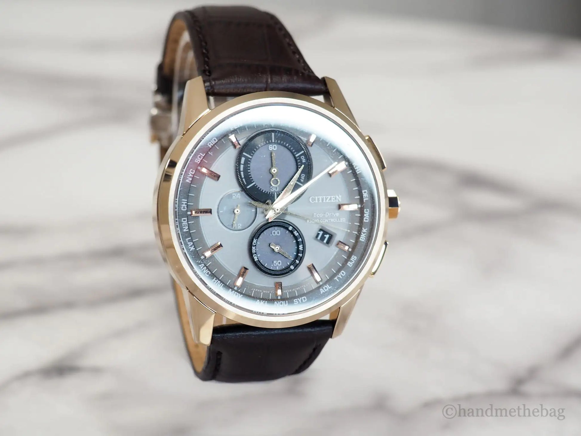 Citizen (AT8113-04H) World Chronograph A-T Brown Crocodile Print Strap Watch - Velora Luxury Fashion