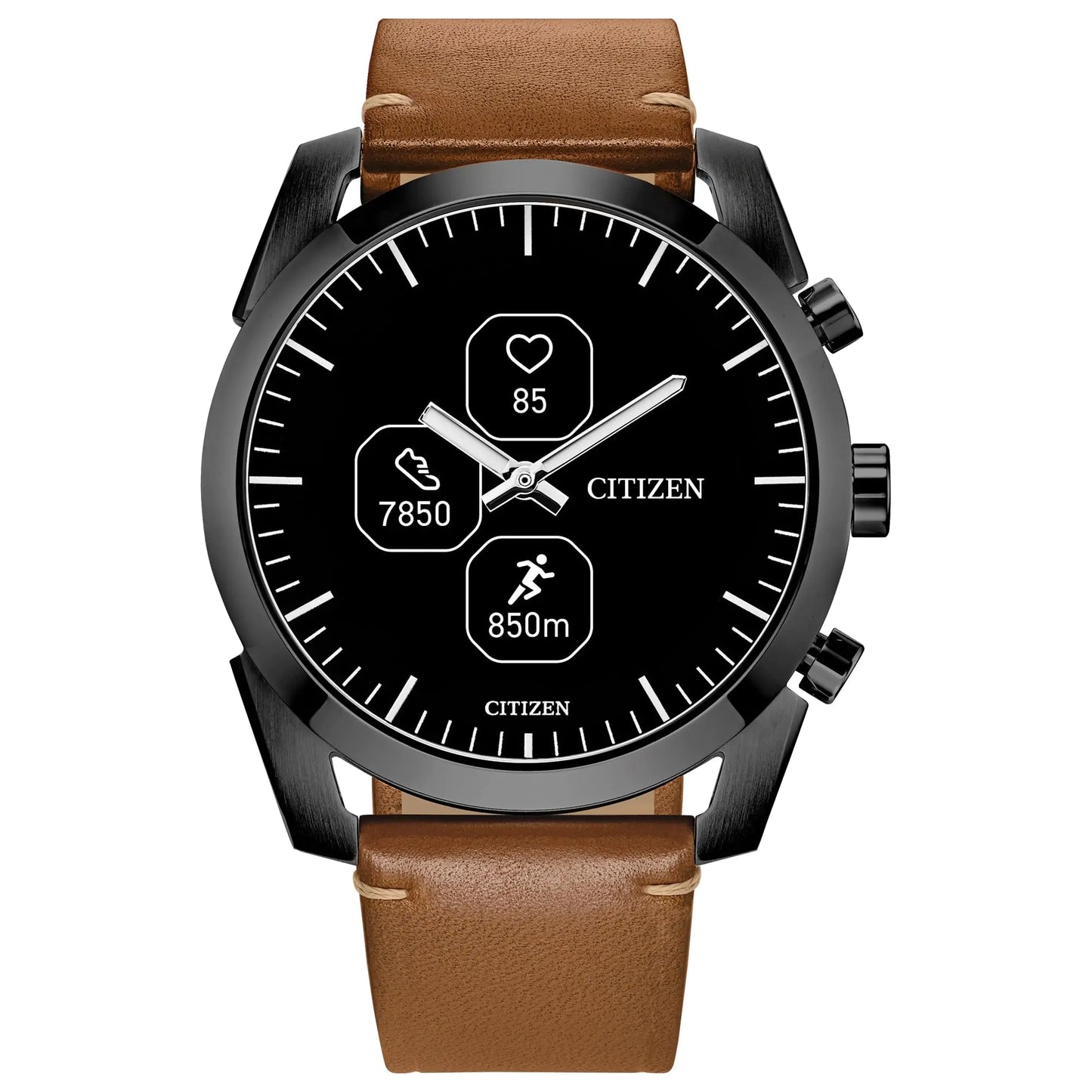 Citizen CZ Smart PQ2 42mm Hybrid Black and Brown Smartwatch with YouQ wellness app featuring IBM Watson® AI and NASA research Bluetooth HR Activity Tracker 18-day battery life - Velora Luxury Fashion