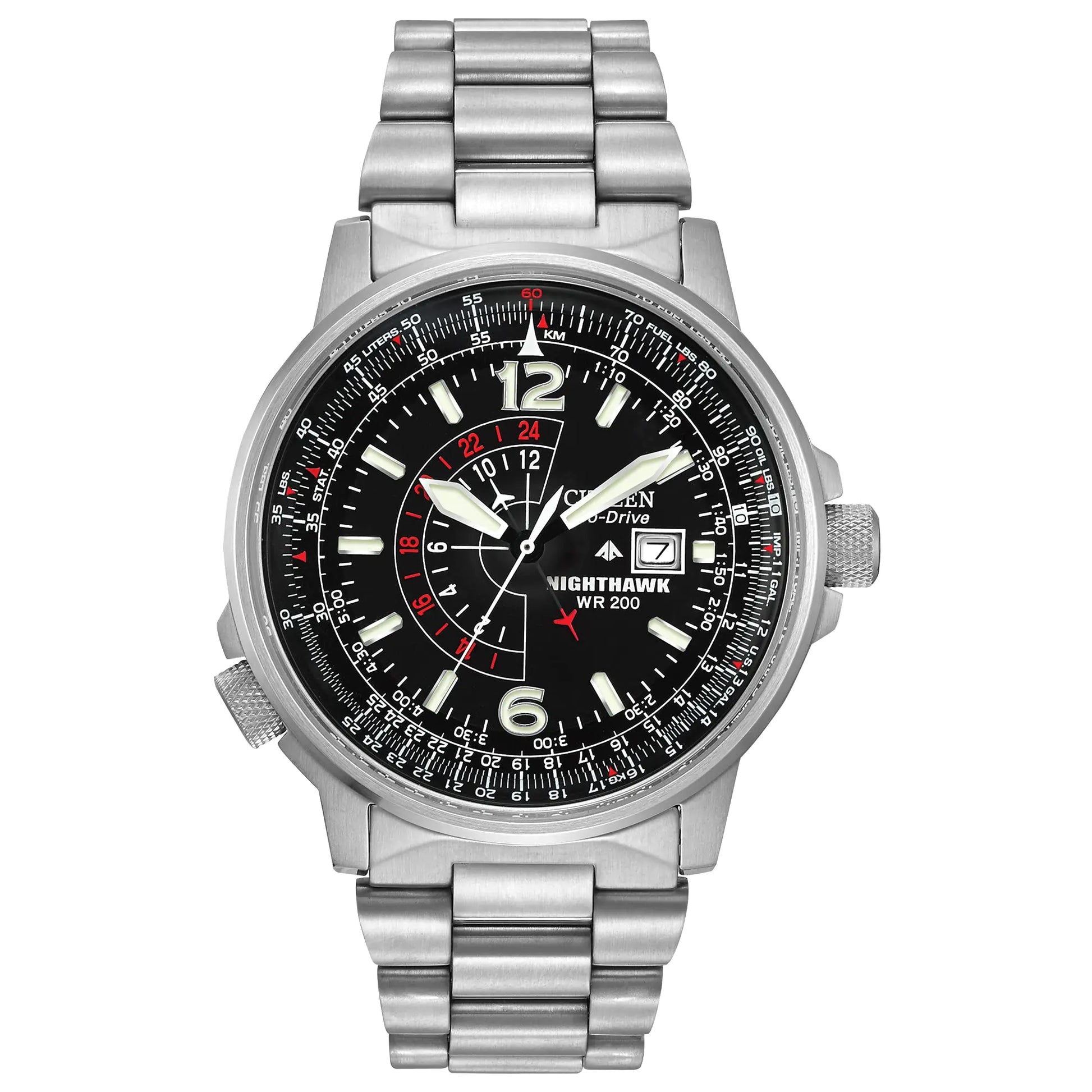 Citizen Mens Eco-Drive Promaster Air Nighthawk Pilot Stainless Steel Watch Luminous Black Dial 42mm (Model: BJ7000-52E) - Velora Luxury Fashion