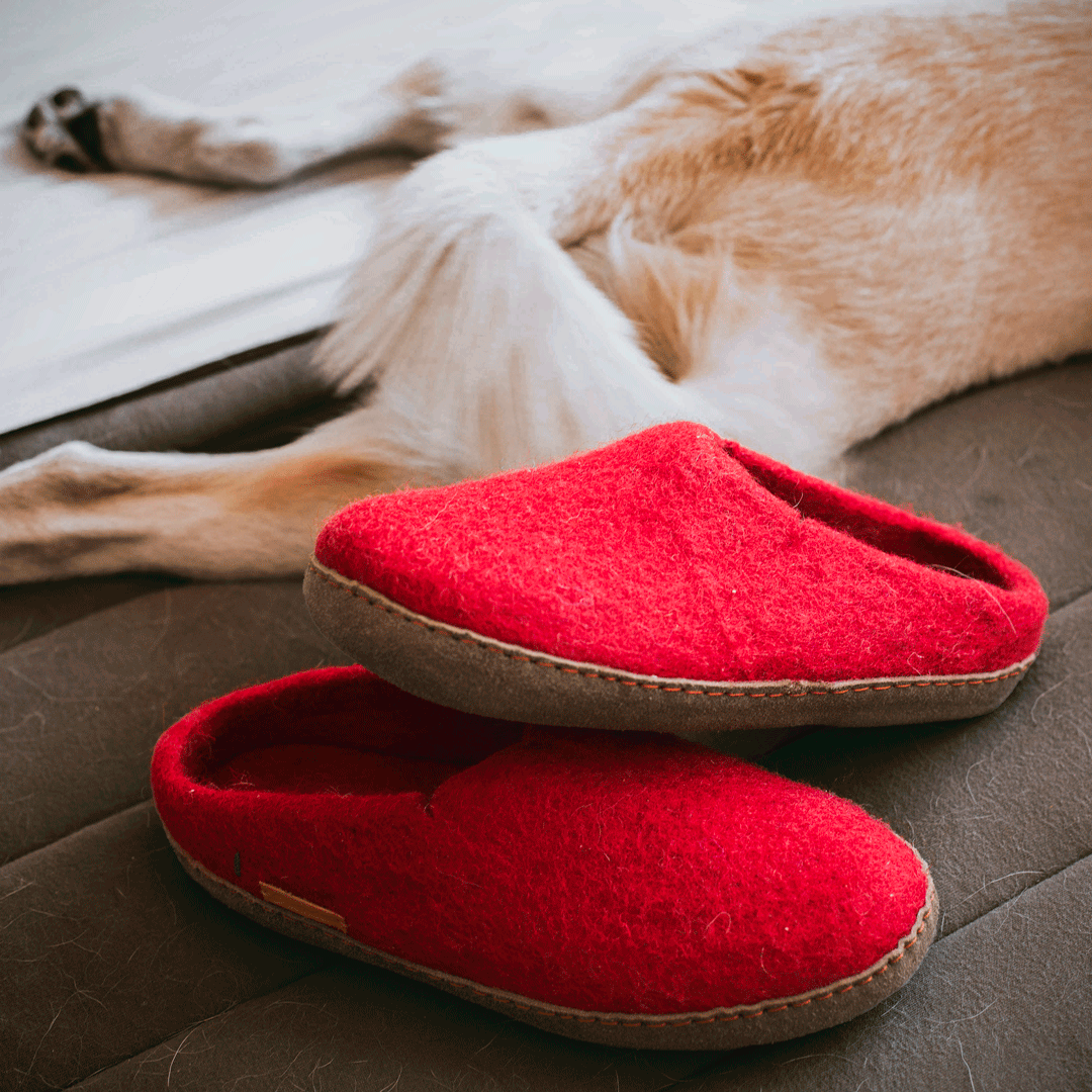 Classic Slipper - Red with Leather - Velora Luxury Fashion