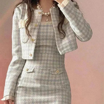 Classic Style Two piece, sleeve jacket Blue White Adult Lady Like Woman Dress Suit Elegant Outfit