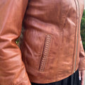 Classic Women's Lamb Leather Zip Jacket with Woven Pocket Design - Velora Luxury Fashion