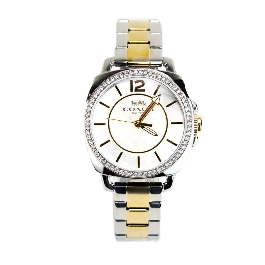Coach Boyfriend Crystal Bezel Silver Gold Toned Watch - Velora Luxury Fashion