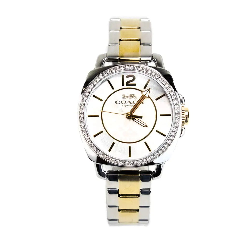 Coach Boyfriend Crystal Bezel Silver Gold Toned Watch - Velora Luxury Fashion