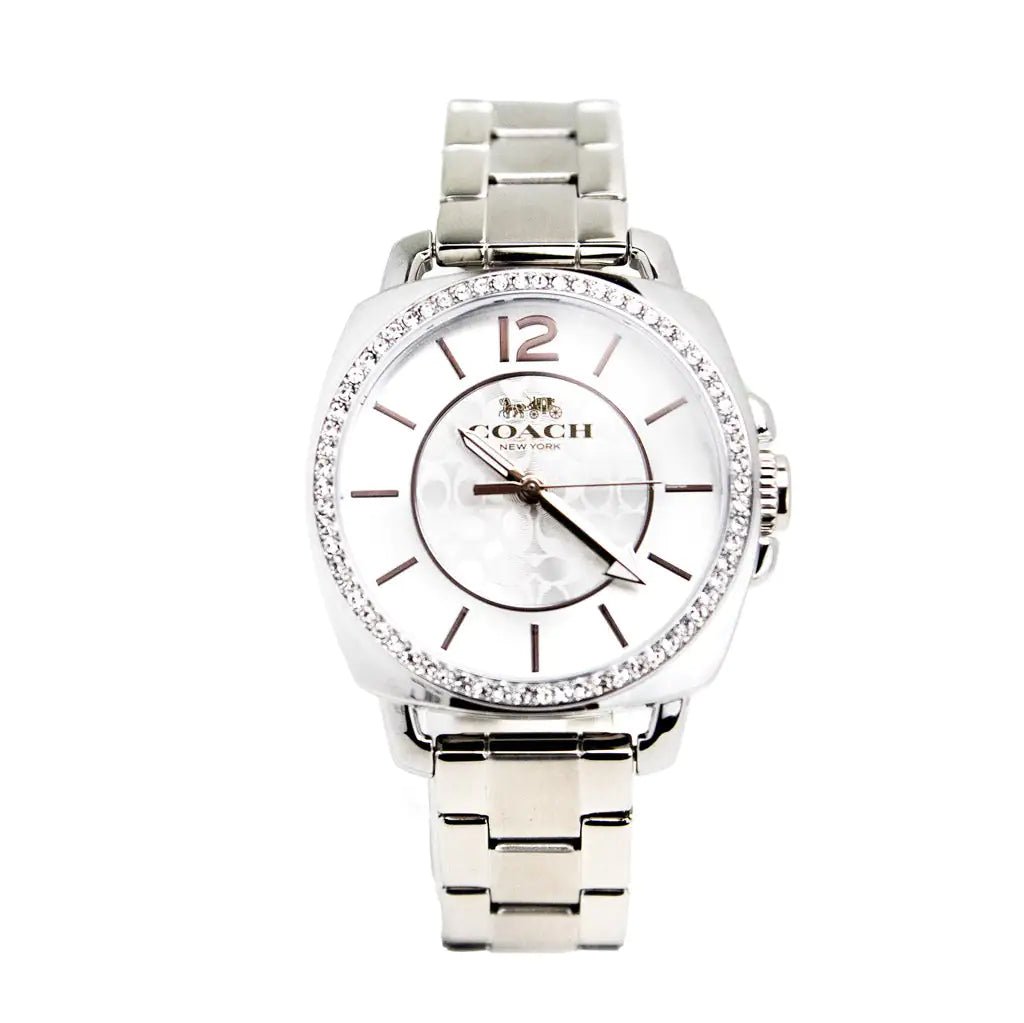 Coach Boyfriend Crystal Bezel Silver Stainless Steel Watch - Velora Luxury Fashion