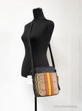 Coach Hudson 21 Khaki Terracotta Signature Varsity Stripe Crossbody - Velora Luxury Fashion