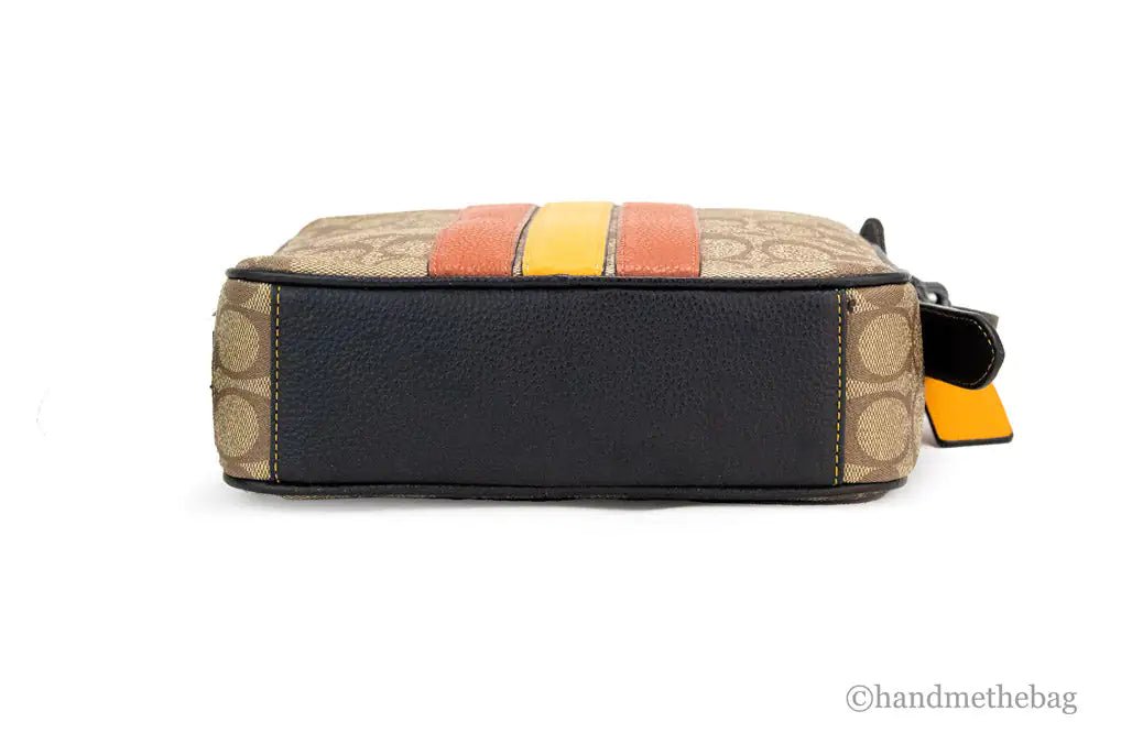 Coach Hudson 21 Khaki Terracotta Signature Varsity Stripe Crossbody - Velora Luxury Fashion