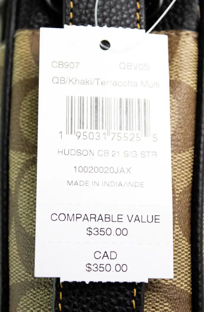 Coach Hudson 21 Khaki Terracotta Signature Varsity Stripe Crossbody - Velora Luxury Fashion