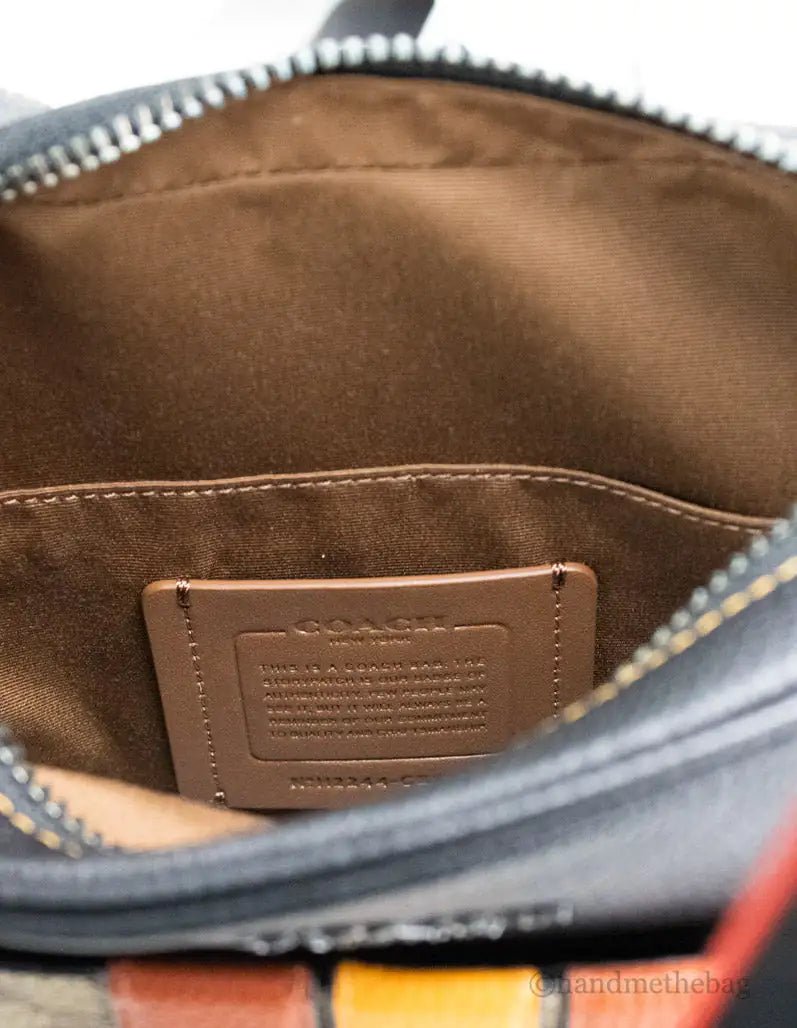 Coach Hudson 21 Khaki Terracotta Signature Varsity Stripe Crossbody - Velora Luxury Fashion