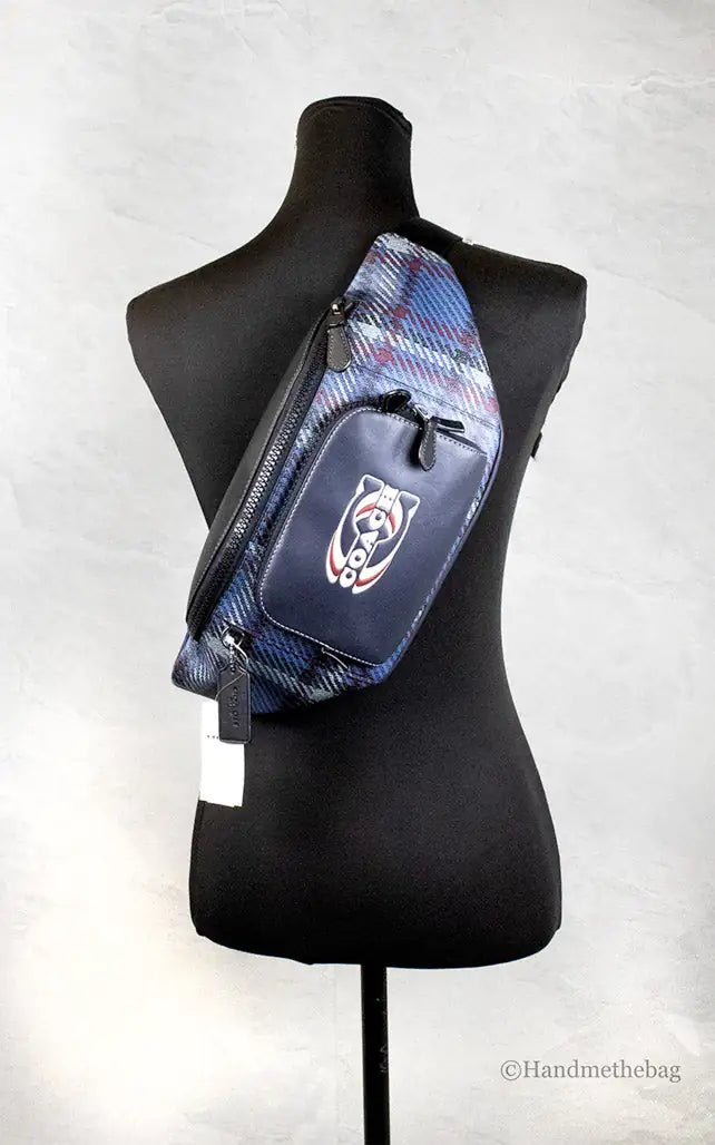 Coach Navy Plaid Canvas Belt Bag - Velora Luxury Fashion