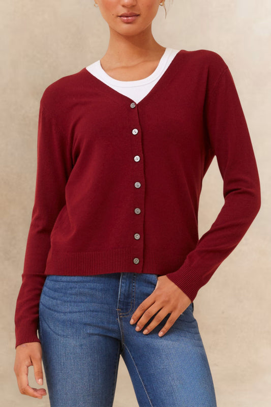 Collette Lightweight Solid Cardigan Button Front Long Sleeves - Velora Luxury Fashion