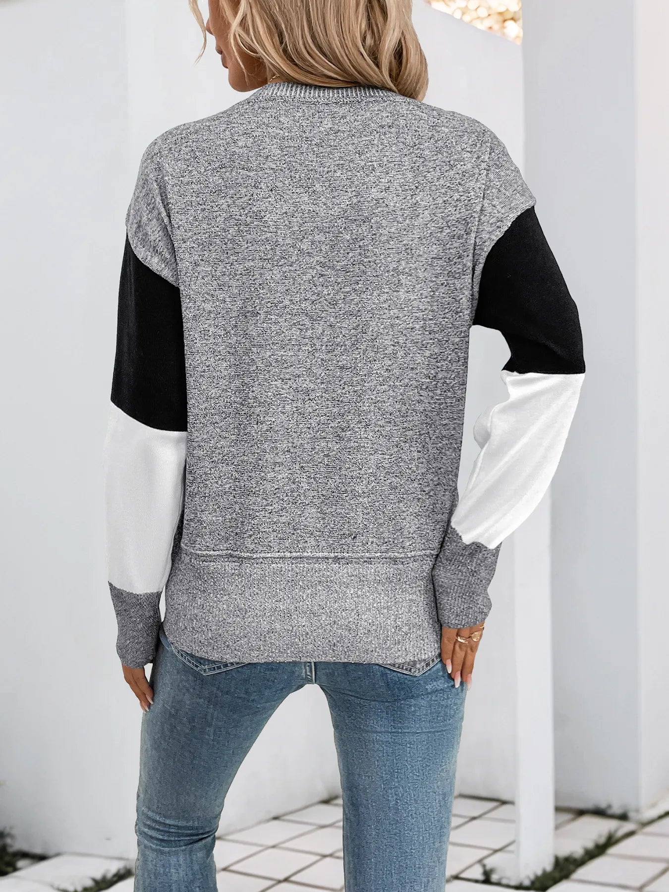 Color Block Knit Long Sleeve Sweater - Velora Luxury Fashion