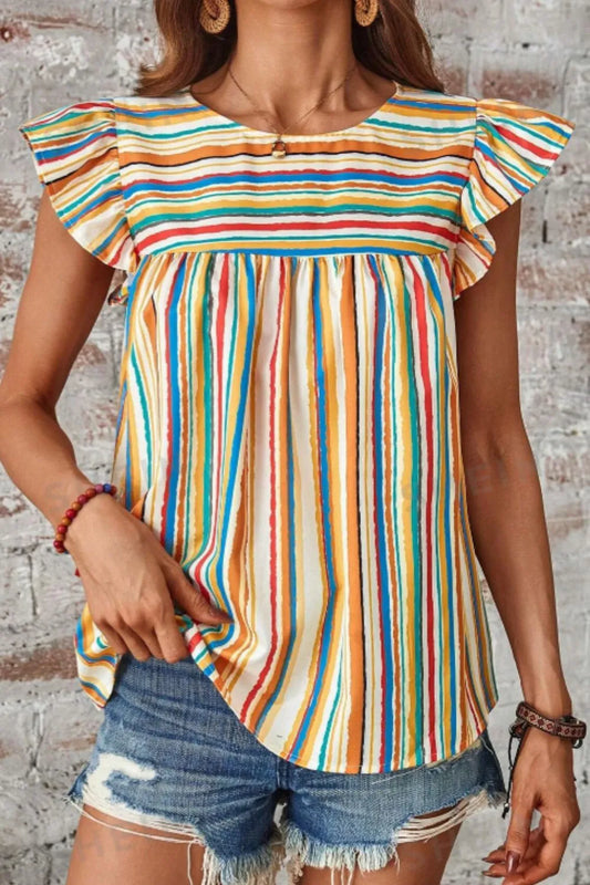 Colorful Striped Cap Sleeve Blouse - Velora Luxury Fashion