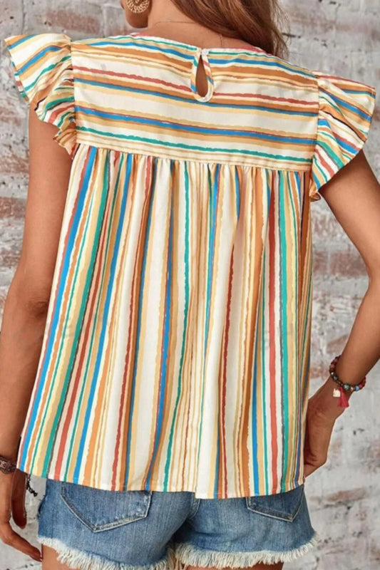 Colorful Striped Cap Sleeve Blouse - Velora Luxury Fashion