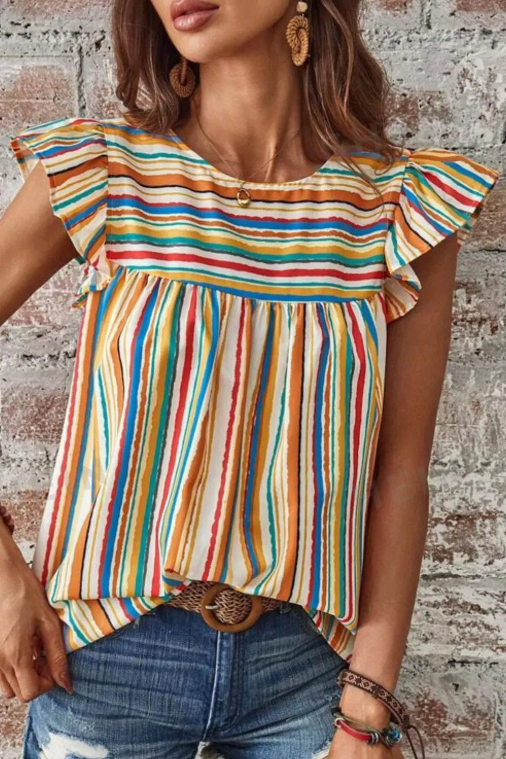 Colorful Striped Cap Sleeve Blouse - Velora Luxury Fashion