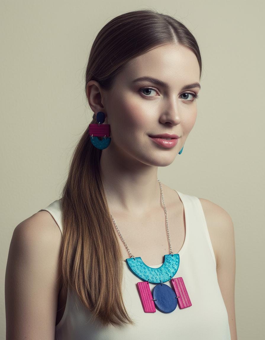Hot Pink & Blue Geometric Jewelry Set