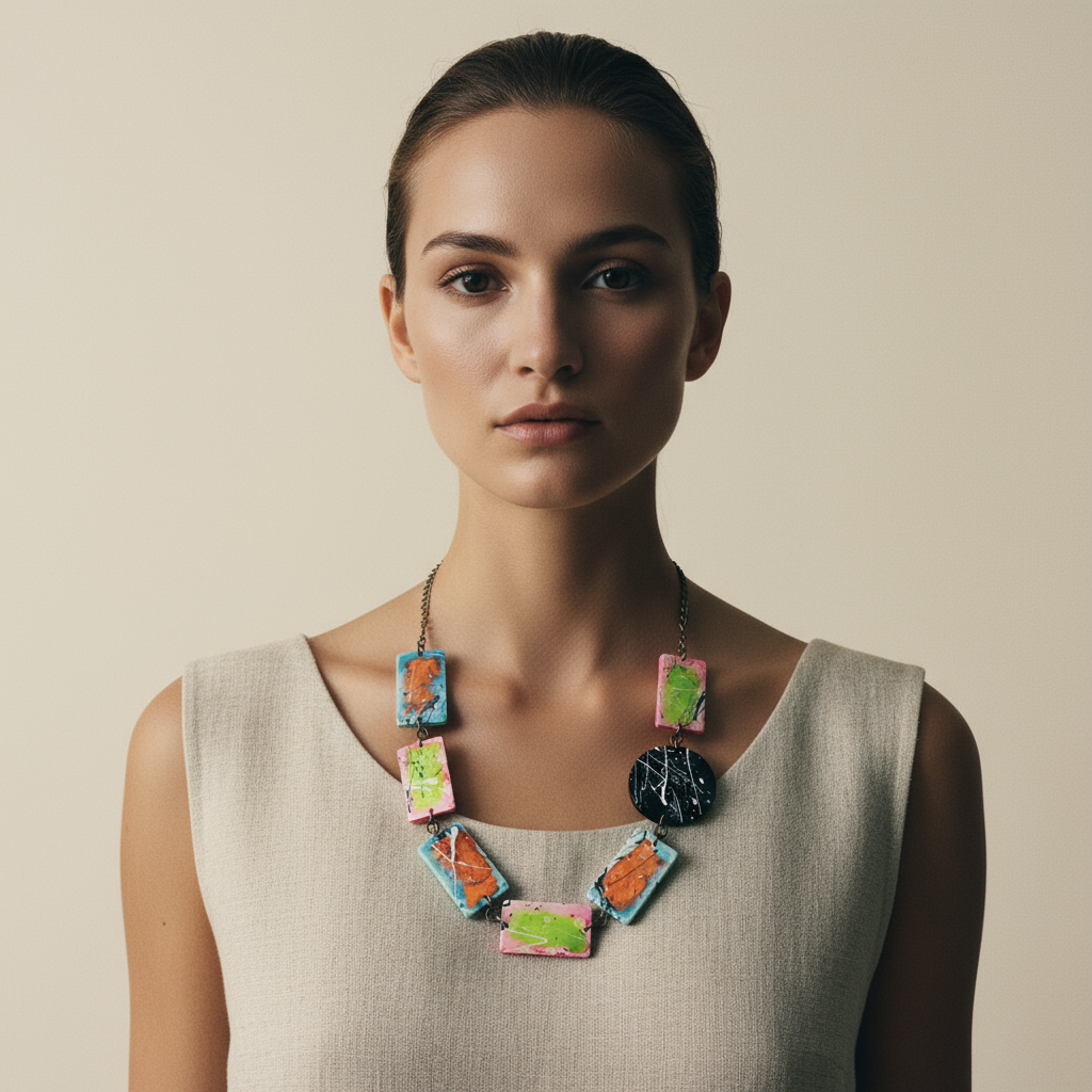 Bold Colorful Beaded Statement Necklace- Paint Spalsh - Velora Luxury Fashion