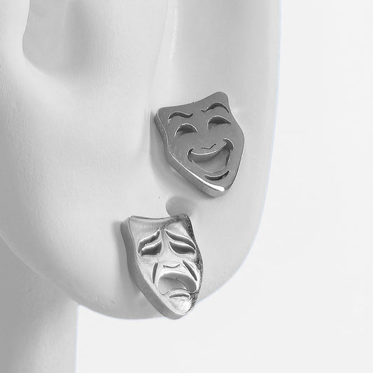 Comedy & Tragedy Studs (Silver) - Velora Luxury Fashion